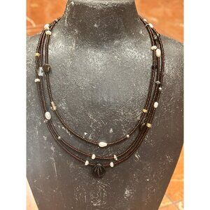 Sterling Silver 925 Pearl Amber SEED BEAD SHELL 3 STRAND CHOKER  15" Necklace EU